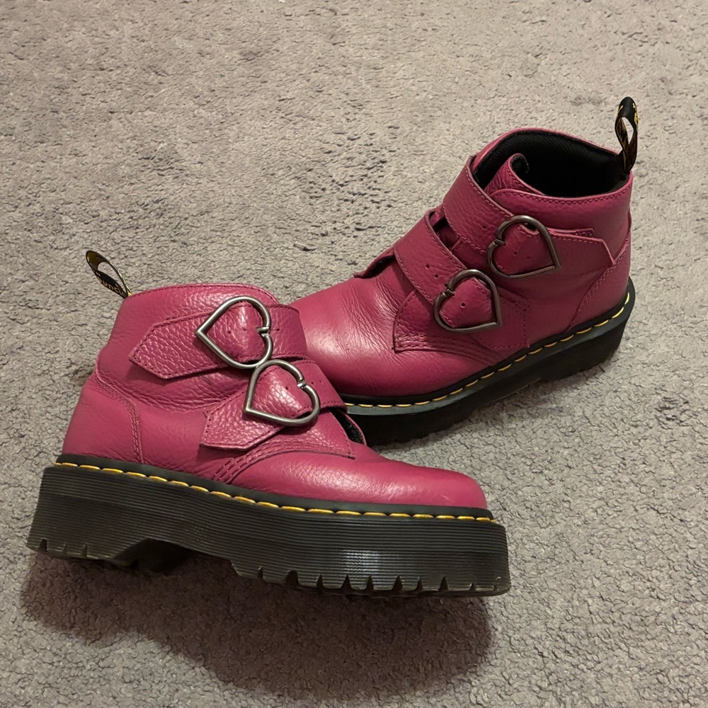 Pink Dr. Martens Devon Heart Buckle Boots